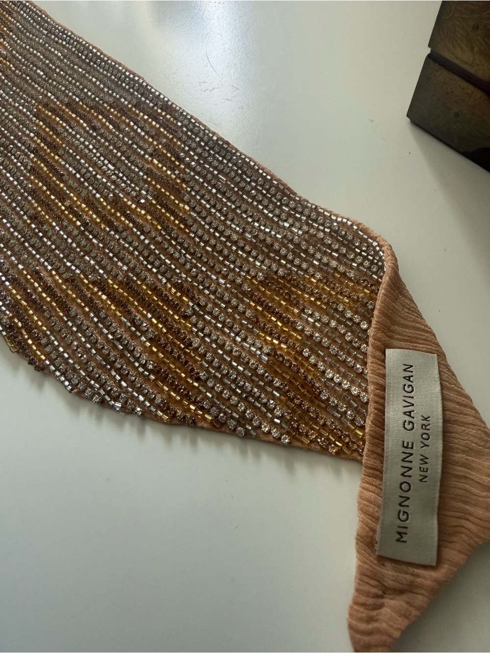 Mignonne Gavigan Gold and Silver Beaded Headband with Blush Trim